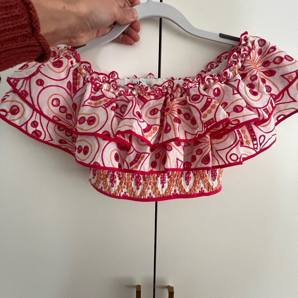Charo Ruiz Pink and White Crop Top